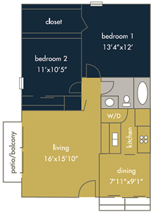 Two Bedroom / One Bath - 882 Sq. Ft.*
