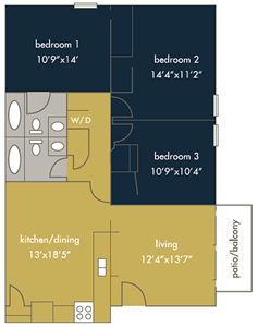 Three Bedroom / Two Bath - 1,120 Sq. Ft.*